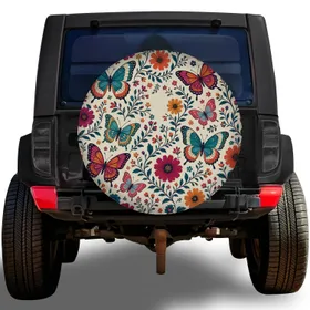 Colorful Botanical Butterflies And Wildflowers For Boho Jeep RV Adventure Lovers Spare Tire Cover