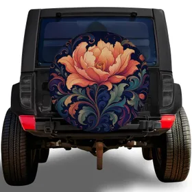 Peach Coral Flower Art Nouveau Botanical For Jeep Road Trips And Outdoor Adventures Spare Tire Cover