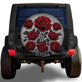 Crimson Red Rose Bouquet Gothic Floral for Romantic RV Trailer Road Adventures Spare Tire Cover