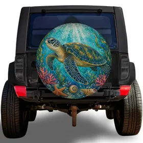 Green Sea Turtle Underwater Ocean Scene for Coastal RV Camping and Beach Travelers Spare Tire Cover