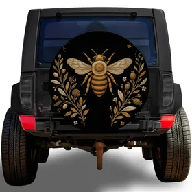 Heraldic Honeybee Floral Emblem for Rustic Camping, Beekeepers and Garden Lovers Spare Tire Cover