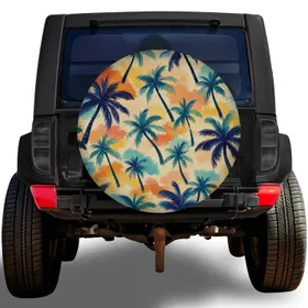Tropical Palm Trees for Beach Road Trips and Island Style Jeep SUV RV Adventures Spare Tire Cover