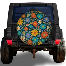 Retro Floral Daisy Garden For Boho Road Trips, Campers, And Vintage Jeep Adventures Spare Tire Cover