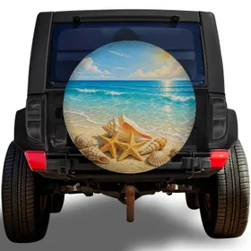 Coastal Beach Shells And Starfish For Summer Road Trips And Seaside RV Travelers Spare Tire Cover