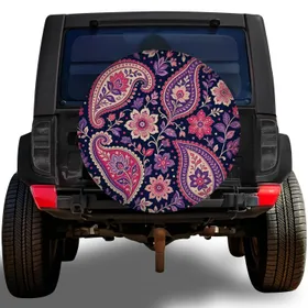Midnight Navy Paisley Floral Boho Motifs For RV Camping, Trailers And Road Trips Spare Tire Cover
