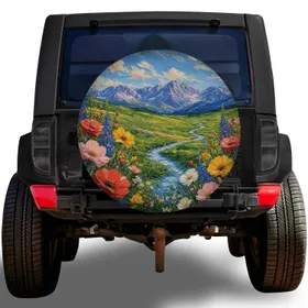 Alpine Wildflower Valley Oil Painting For Camping And Mountain Road Trip Lovers Spare Tire Cover