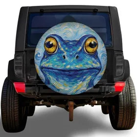 Blue Frog Portrait For Jeep Camping, RV Travel And Outdoor Adventure Vehicle Style Spare Tire Cover
