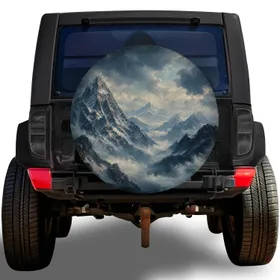 Stormy Snowy Alpine Mountain Panorama For RV Camping And Overland Travel Enthusiasts Spare Tire Cover