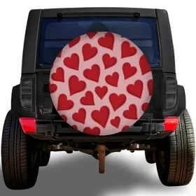 Crimson Red Hearts On Blush Pink For Valentine Road Trips And Romantic Camper Couples Spare Tire Cover