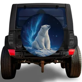 Polar Bear Under Aurora Lights For Winter Camping And Arctic Wildlife Adventure Lovers Spare Tire Cover