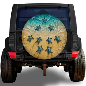 Sea Turtle Hatchlings Tropical Beach Coastal Adventure Style For Jeep SUV RV Owners Spare Tire Cover