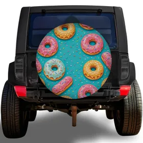 Colorful Frosted Donuts With Sprinkles For Candy Shop Fans And Dessert Lovers At Home Spare Tire Cover