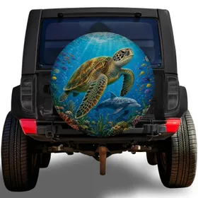 Sea Turtle Dolphin Ocean Reef Adventure Gear For RV Camping And Beach Travelers Spare Tire Cover