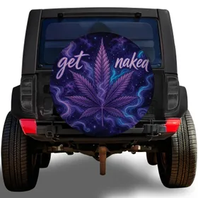 Purple Cannabis Leaf Cosmic Smoke Get Naked Boho Adventure Style for RV Travelers Spare Tire Cover