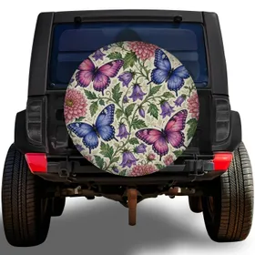 Watercolor Butterflies And Wildflowers For Garden Loving RV And Camper Travelers Spare Tire Cover
