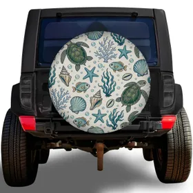 Sea Turtles And Coral Ocean Marine Motifs For Coastal RV Camping And Beach Travelers Spare Tire Cover