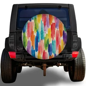 Watercolor Rainbow Brush Strokes For Colorful Road Trips RV Travel Camping Adventures Spare Tire Cover
