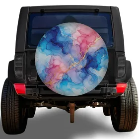 Blue Pink Alcohol Ink Gold Veins For RV Camping Trips And Outdoor Adventure Vehicles Spare Tire Cover