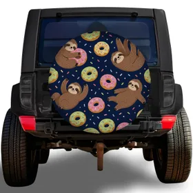 Sleeping Sloths And Frosted Donuts For Camping Adventures And Outdoor Travel Lovers Spare Tire Cover