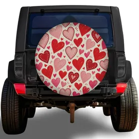Hand Drawn Valentine Hearts For Romantic Road Trips RV SUV Truck Travel Trailer Camper Spare Tire Cover