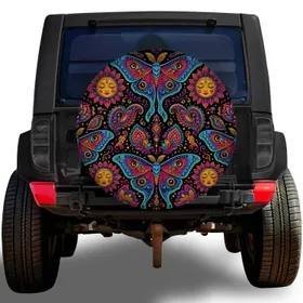 Colorful Luna Moth Celestial Folk Art for Boho Road Trips and Outdoor Adventure Lovers Spare Tire Cover