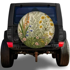 Vintage Wildflower Meadow Garden for RV Camping and Outdoor Adventure Travelers Spare Tire Cover