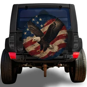 Vintage Bald Eagle American Flag Patriotic Road Trip Style For RV And Truck Owners Spare Tire Cover