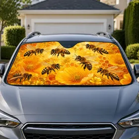 Golden Honey Bees And Wildflowers For Summer Road Trips, Garden Fans And Nature Lovers Car Sunshade