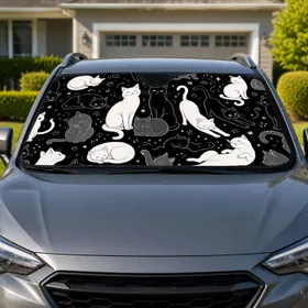 Monochrome Cat Doodle Decor for Fun Family Road Trips and Everyday Cat Lovers Car Sunshade
