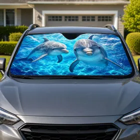 Realistic Bottlenose Dolphin Ocean Scene For Beach Lovers Coastal Road Trip Decor Car Sunshade