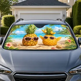Tropical Pineapple Beach Scene For Summer Road Trips And Coastal Vacation Lovers Car Sunshade