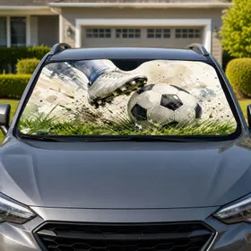 Soccer Cleat And Ball Watercolor For Game Day Travel And Active Soccer Lovers Car Sunshade