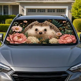 Floral Hedgehog Botanical Garden Summer Driving Decor For Nature Loving Animal Fans Car Sunshade