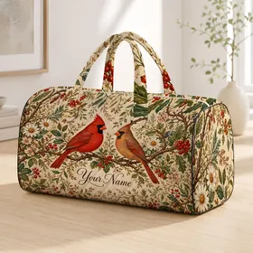 Cardinal Pair Berries And Wildflowers For Birdwatching Travel And Nature Lovers Gifts Quilted Weekend Bag