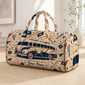 Vintage Baseball Road Trip Coach for Game Day Travel, Getaways and Baseball Fans Quilted Weekend Bag