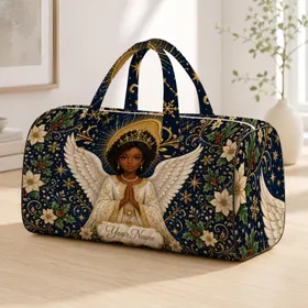 Black Guardian Angel With Gold Halo For Christmas Travel And Faith Based Holiday Gifting Quilted Weekend Bag