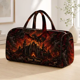 Fire Dragon Over Gothic Castle For Dark Fantasy Travel, Sleepovers, And Weekend Escapes Quilted Weekend Bag