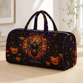 Halloween Black Widow Spider And Pumpkins For Gothic Travel And Overnight Escapes Quilted Weekend Bag
