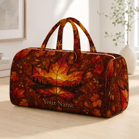 Maple Leaf Mountain Sunset Autumn Travel Gift For Fall Nature Lovers Quilted Weekend Bag