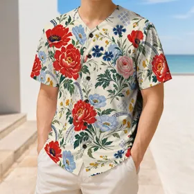 Vintage Red And Blue Floral Garden For Spring Picnics And Casual Weekend Outings Baseball Jersey