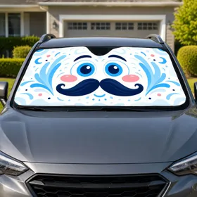 Blue Eyed Mustache Face for Cheerful Summer Drives and Cute Auto Accessory Style Car Sunshade