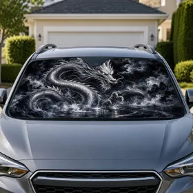 Silver Asian Dragon Midnight Mist Fantasy Mythic Road Trip Gift For Dragon Lovers Car Sunshade