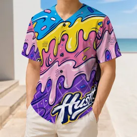 Colorful Dripping Frosting Candy Sprinkles Varsity Style for Summer Sports Fans Baseball Jersey