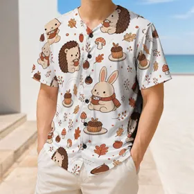 Cozy Bunny And Hedgehog Cocoa Autumn Woodland For Fall Sports And Everyday Wear Fans Baseball Jersey