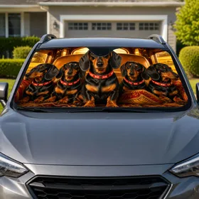 Realistic Black And Tan Dachshund Travel Cabin Scene For Daily Commutes And Road Trips Car Sunshade