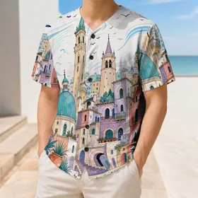 Whimsical Pastel Hillside Cityscape For Game Day Travel And Cheerful Everyday Style Baseball Jersey