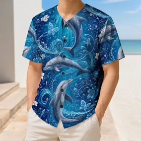 Silver Dolphin Ocean Floral Theme For Beach Getaways And Coastal Water Sports Fans Baseball Jersey
