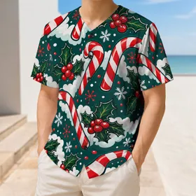 Candy Cane Holly Christmas Festive Sportswear For Holiday Game Day Fans Baseball Jersey