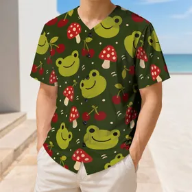 Whimsical Frog Mushroom Cherry Woodland Style for Casual Sports and Festival Fans Baseball Jersey