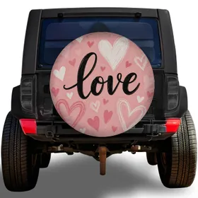 Pink Love Hearts Valentine Travel Road Trip Style for RV SUV Truck Camper Lovers Spare Tire Cover